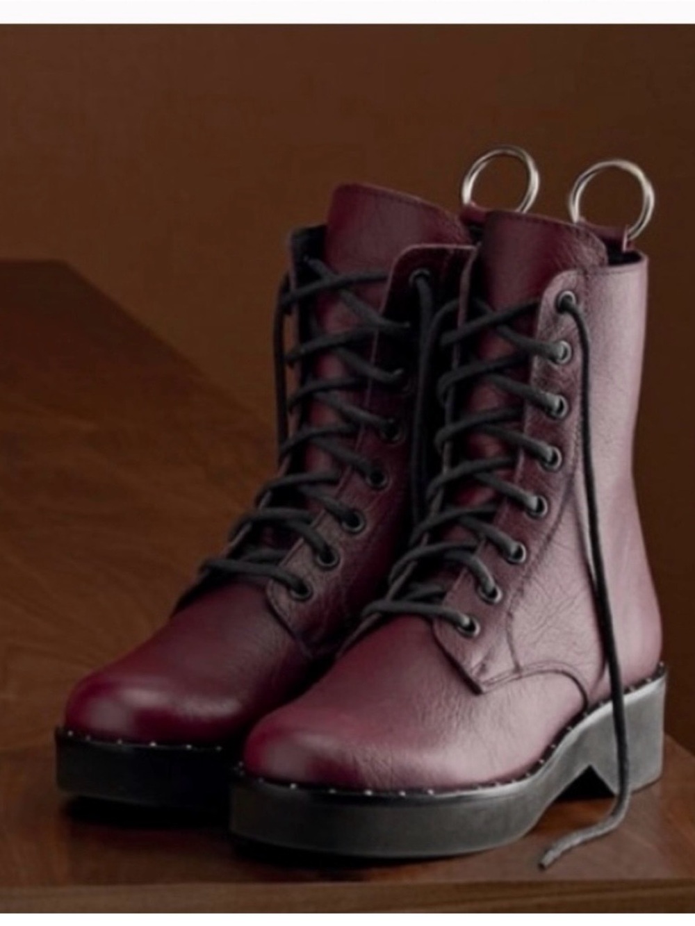 Steve Madden Burgundy Lace-Up Combat Boots